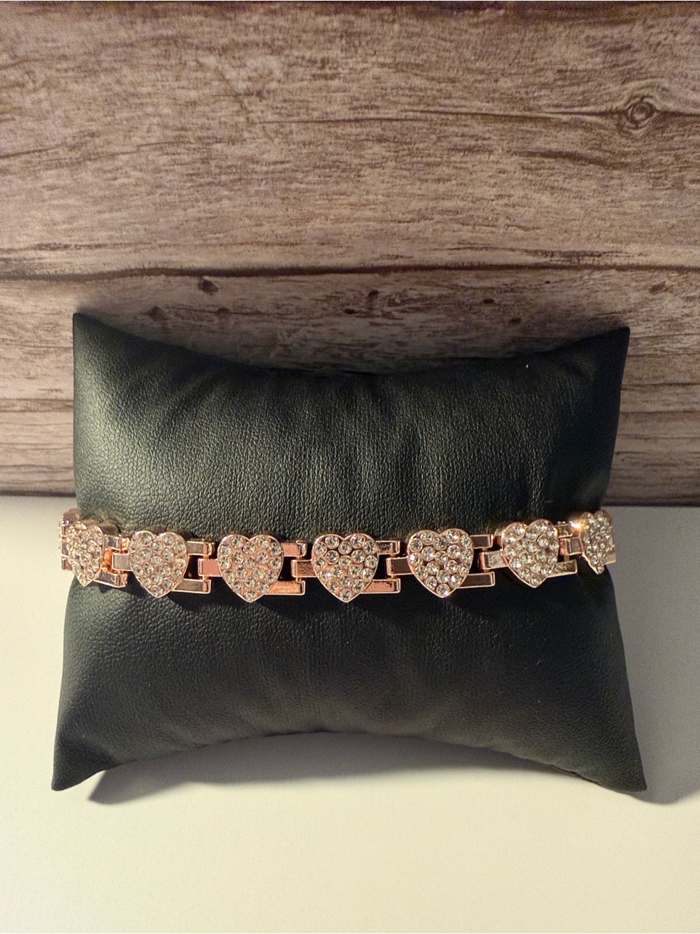 Rose Gold Crystal Heart Magnetic Bangle - 3800 Gauss Ultra Strength